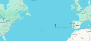 Google Maps image of Azores Islands in the middle of the Atlantic and owned by Portugal.