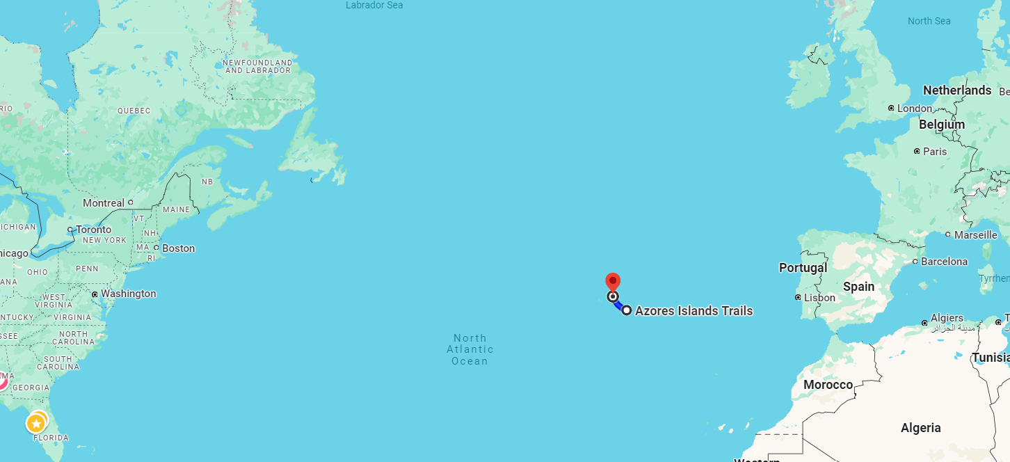 Google Maps image of Azores Islands in the middle of the Atlantic and owned by Portugal.