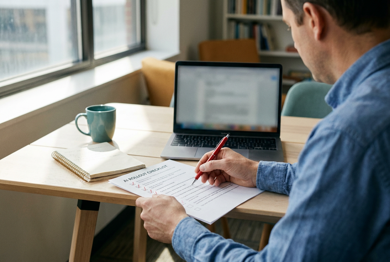 AI Pilot to Production Checklist AI Pilot to Production Checklist illustrated for a business audience