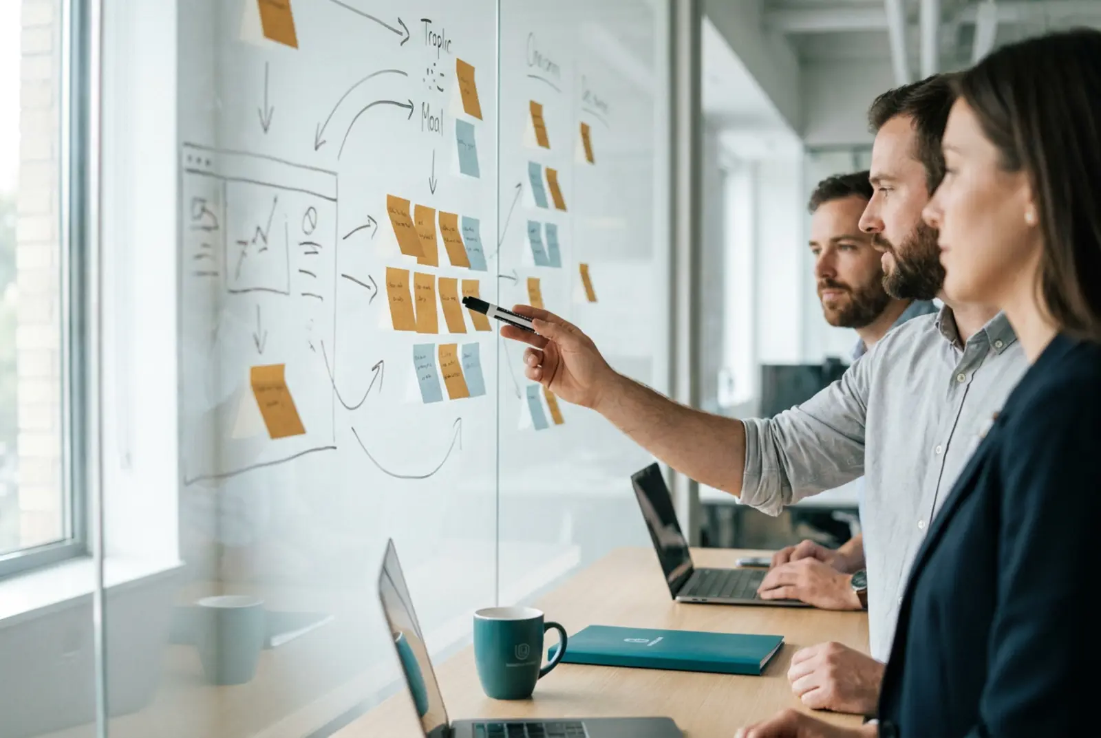 AI Governance Consulting: security and data engineers agreeing access policies for AI agents at a whiteboard