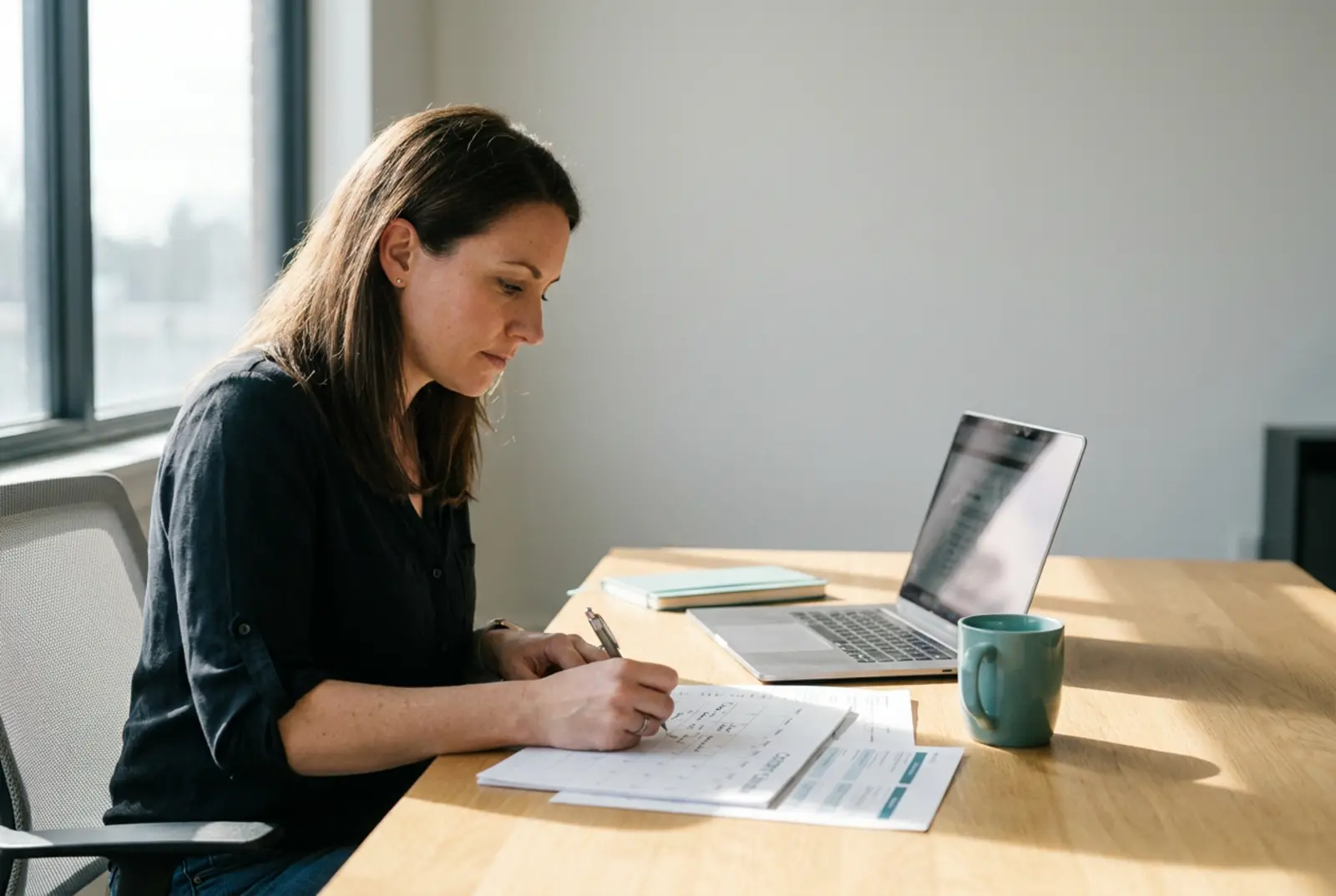 Answer Engine Optimization Services: marketing strategist reviewing how an AI assistant cites sources on a laptop in a bright office